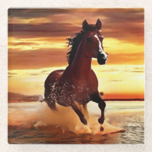 Wilde Paard galoppeert door Surf Glazen Onderzetter