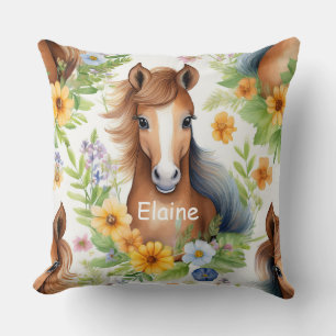 Wilde Paard Stromende Mane Geel Bloemen Greenery Kussen