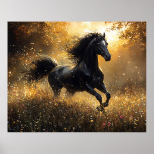 Wilde Paard Zwarte Hengst Mustang Poster