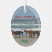 Wilde paarden Buitenter Banks OBX Kerstmis Glas Ornament (Voorkant links)
