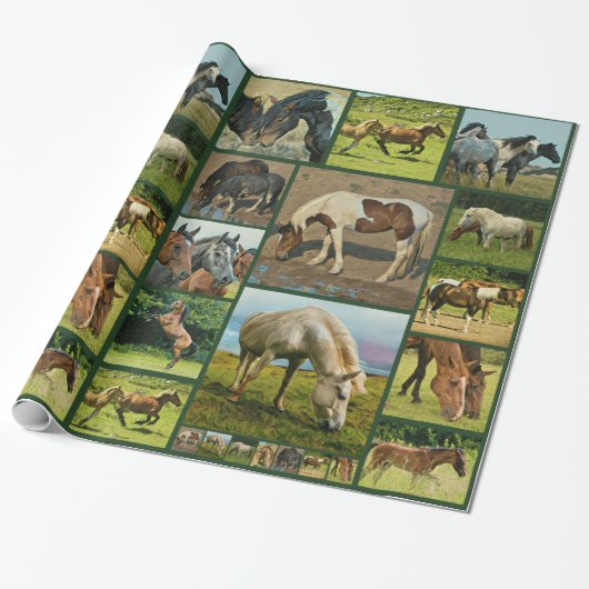 Wilde paarden Collage Cadeaupapier (Uitgerold)