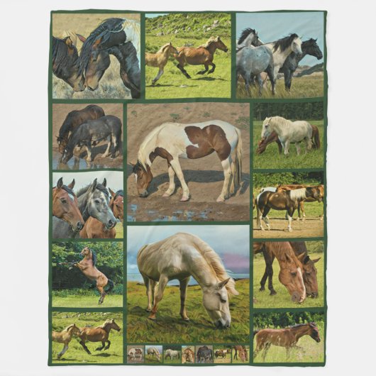 Wilde paarden Collage Fleece Deken (Voorkant)