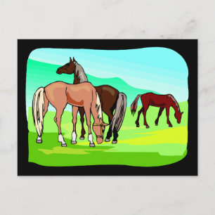 Wilde paarden die gras graslengbergen eten briefkaart