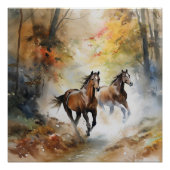 Wilde paarden die Waterverf van bossen uitvoeren Perfect Poster (Voorkant)