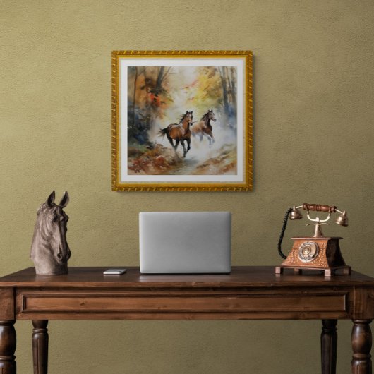 Wilde paarden die Waterverf van bossen uitvoeren Perfect Poster