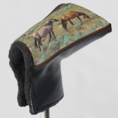 Wilde paarden grazen golfheadcover (3/4 voorkant)