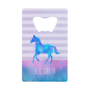 Wilde paarden in Blauwe en Paarse Waterverf Aangep Kredietkaart Flessenopener