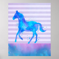 Wilde paarden in blauwe en Paarse Waterverf