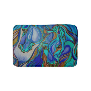 Wilde paarden in bruin en Blauwgroen Badmat