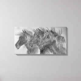 Wilde paarden in de wind canvas afdruk