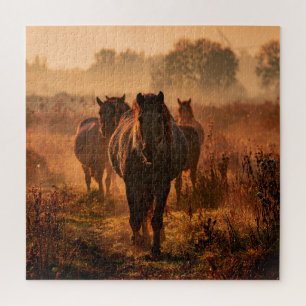 Wilde paarden: intense blik ontmoeting legpuzzel