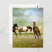 Wilde paarden lopen - creatieve kunst briefkaart (Voorkant / Achterkant)