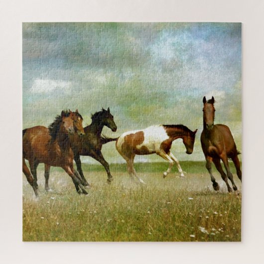Wilde paarden lopen -  creatieve kunst legpuzzel (Verticaal)