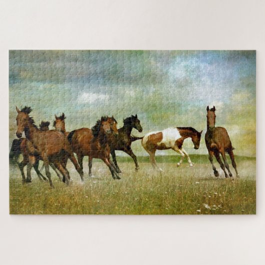Wilde paarden lopen -  creatieve kunst legpuzzel (Horizontaal)