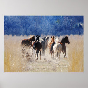 Wilde paarden lopen poster