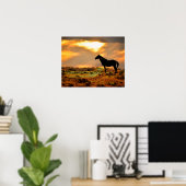 Wilde paarden op zonsondergang poster (Thuiskantoor)