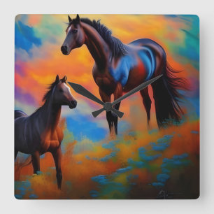 Wilde paarden *personaliseren* vierkante klok