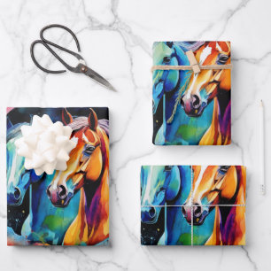 Wilde paarden rennen in de Waterverf Inpakpapier Vel