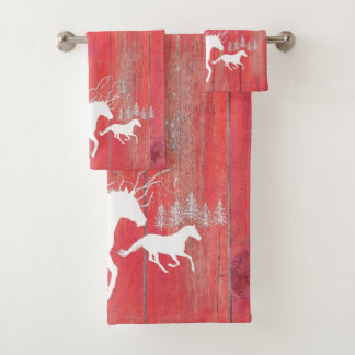 Wilde paarden Rustic Red Barn Wood Bad Handdoek
