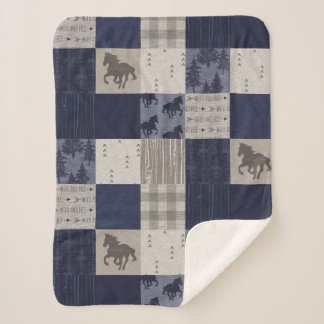 Wilde paarden Sherpa Blanket - Navy/Beige Sherpa Deken