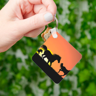 Wilde Paarden Silhouet bij Zonsondergang Sleutelhanger