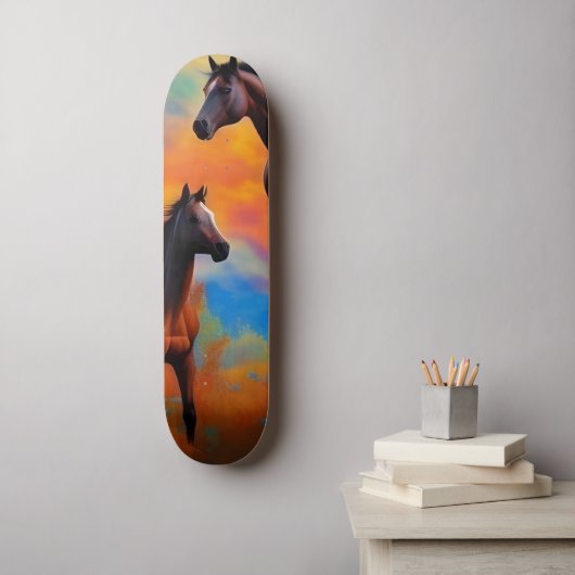 Wilde paarden skateboard (Muurkunst)