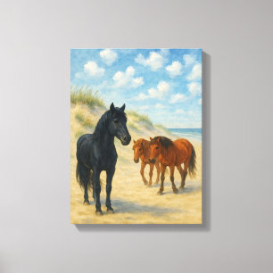 Wilde paarden van Corolla North Carolina Aquarel Canvas Afdruk