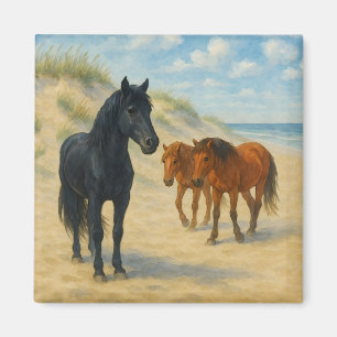 Wilde paarden van Corolla North Carolina Aquarel Magneet