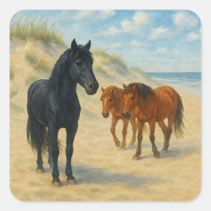 Wilde paarden van Corolla North Carolina Aquarel Vierkante Sticker