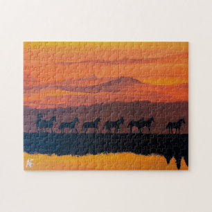 Wilde paarden van Montana Schilderij van Alfred Fo Legpuzzel