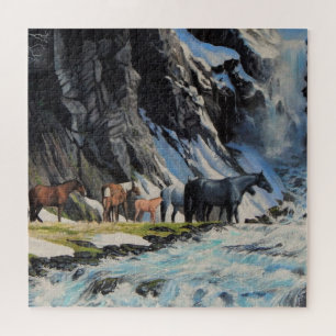 Wilde paarden, veulens van de bergrivier legpuzzel