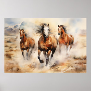 Wilde Paarden, Waterverf Art Poster