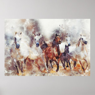 Wilde paarden Westerne Waterverf  Poster