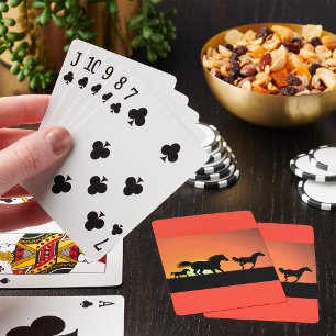 Wilde Paarden Zonsondergang Silhouet Pokerkaarten