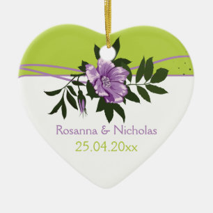 Wilde paarse roos met groene tang keramisch ornament