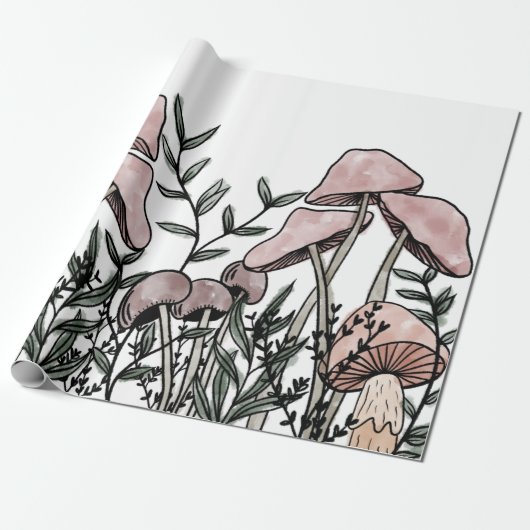 Wilde paddenstoelen cadeaupapier (Uitgerold)