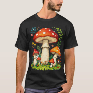 Wilde paddenstoelen en bloemen in gras bos natuur t-shirt