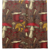Wilde paddenstoelen op bruin douchegordijn (Voorkant)