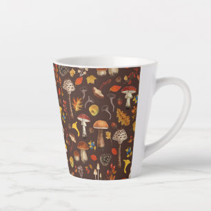 Wilde paddenstoelen op bruin latte mok