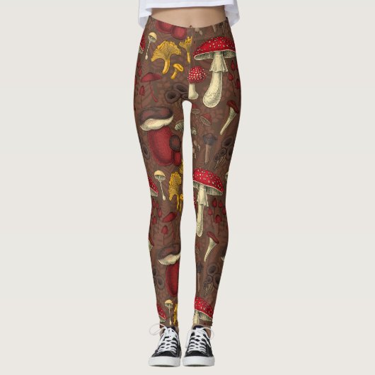Wilde paddenstoelen op bruin leggings (Voorkant)