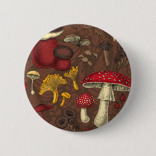 Wilde paddenstoelen op bruin ronde button 5,7 cm