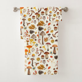 Wilde paddenstoelen op wit bad handdoek