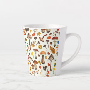 Wilde paddenstoelen op wit latte mok