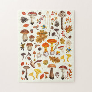 Wilde paddenstoelen op wit legpuzzel