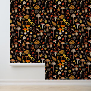 Wilde paddenstoelen op zwart behang