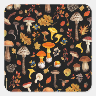 Wilde paddenstoelen op zwart vierkante sticker