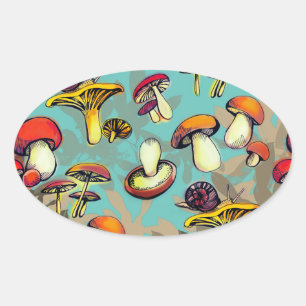 Wilde paddenstoelen ovale sticker