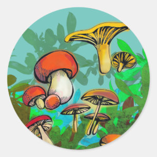 Wilde paddenstoelen ronde sticker