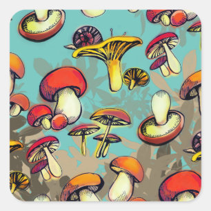 Wilde paddenstoelen vierkante sticker