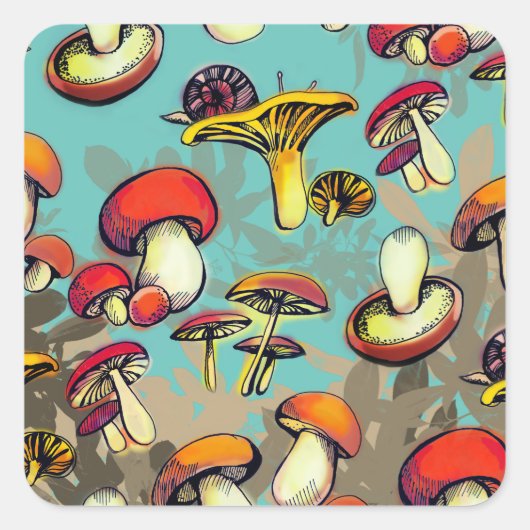 Wilde paddenstoelen vierkante sticker (Voorkant)